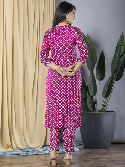 Dhiyona KL Ethnic Motifs Printed Keyhole Neck Straight Kurta With Trousers & Dupatta