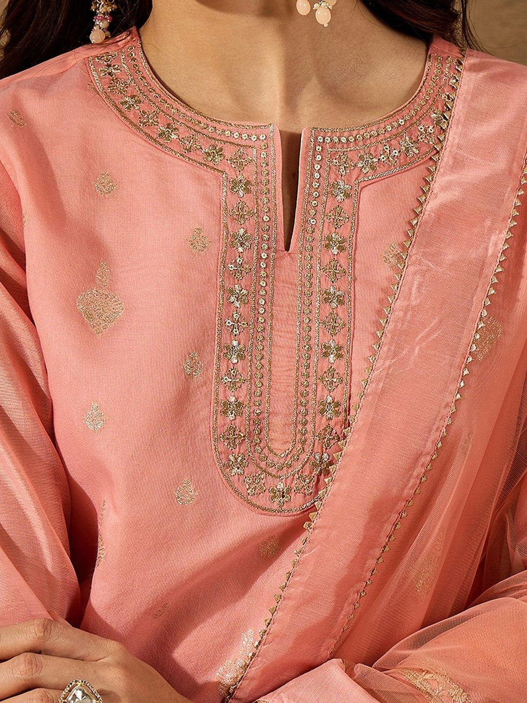 Women Ethnic Motifs Embroidered Regular Chanderi Cotton Kurta with Trousers & With Dupatta