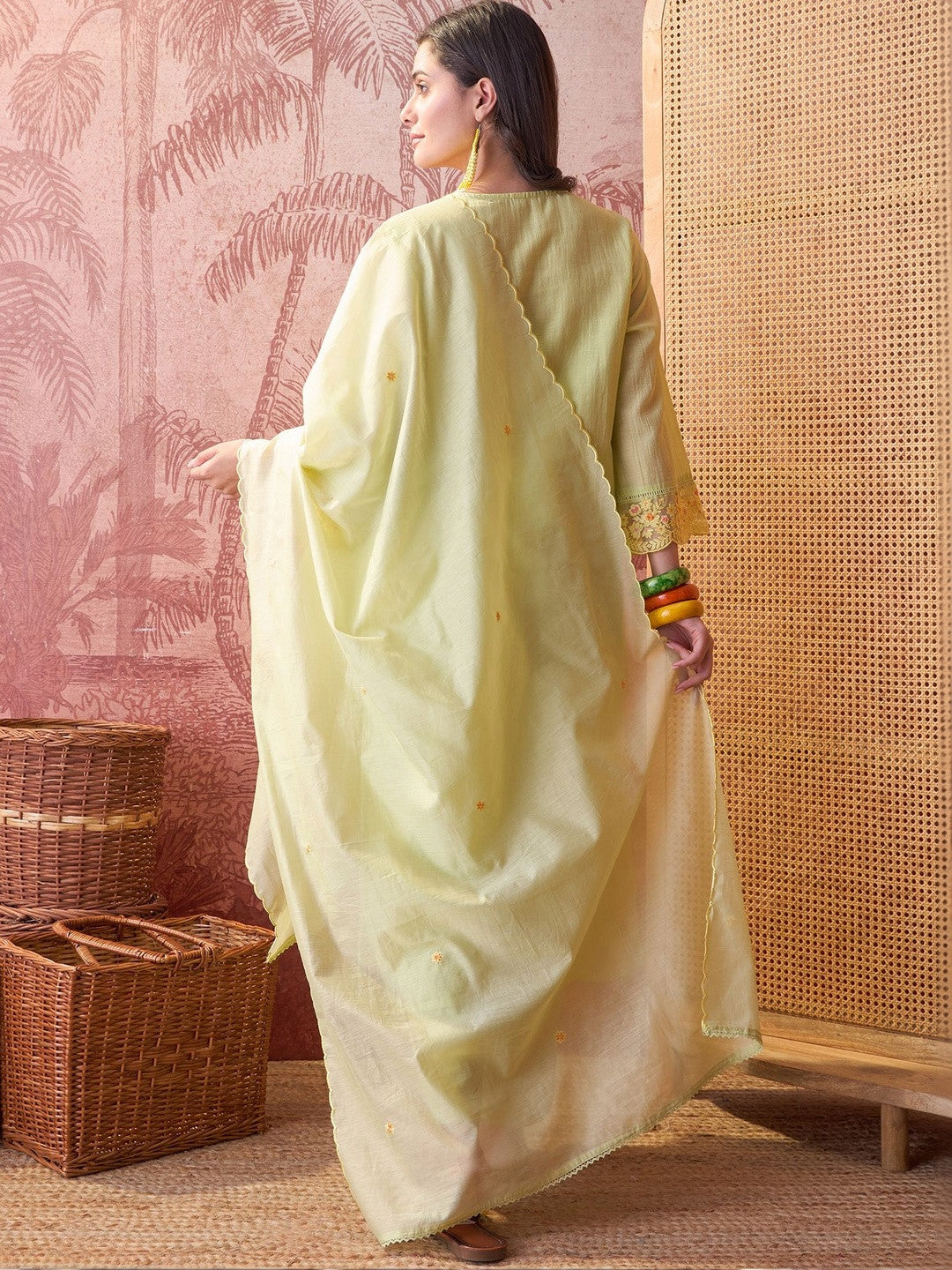 Women Ethnic Motifs Embroidered Regular Chikankari Pure Cotton Kurta with Palazzos & With Dupatta