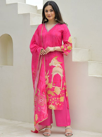 Dhiyona KL Women Printed Silk Blend Kurta Sets With Dupatta