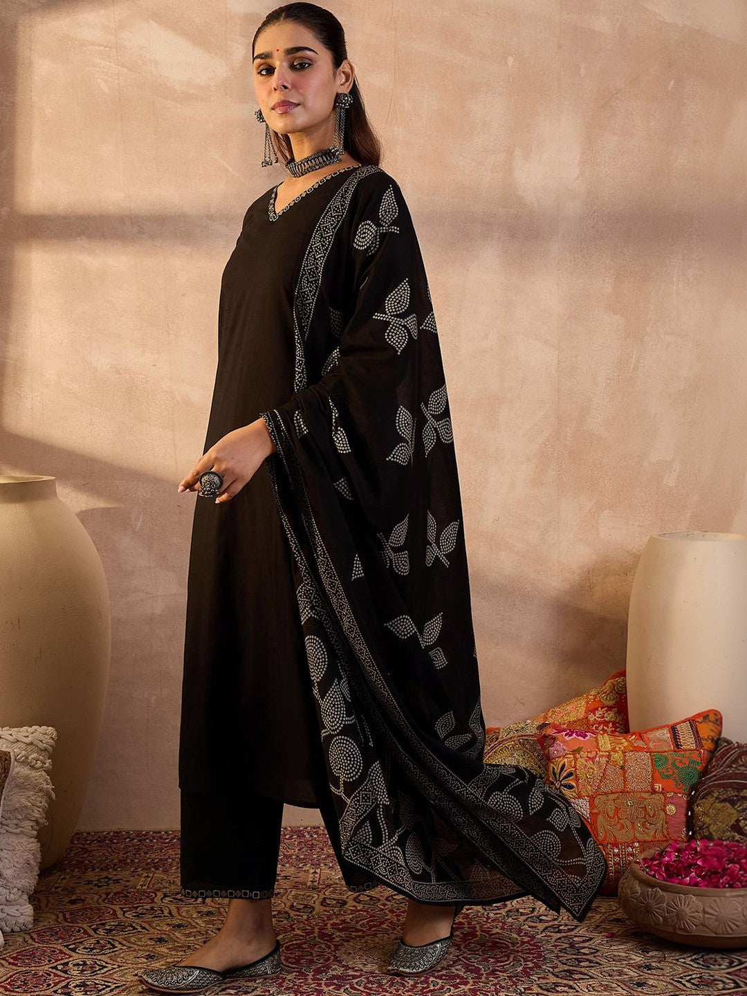 Women Ethnic Motifs Embroidered Regular Mirror Work Pure Cotton Kurta with Trousers & With Dupatta