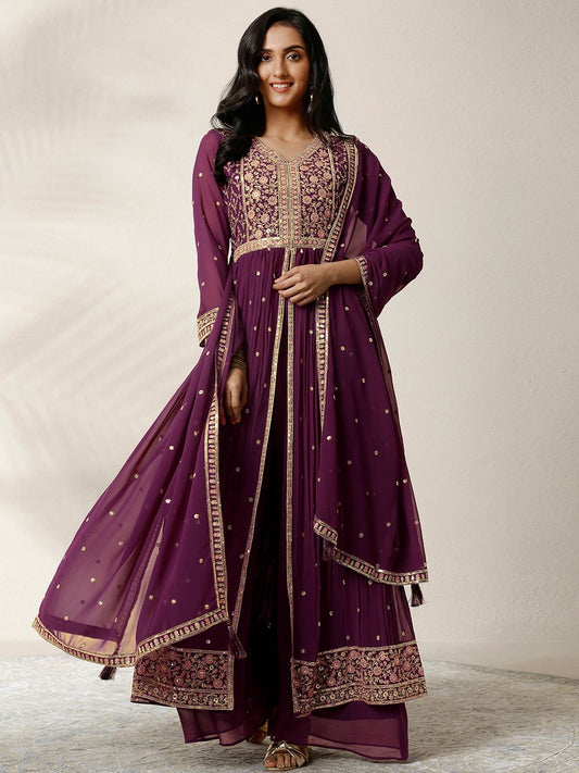 Dhiyona LL Women Ethnic Motifs Embroidered Panelled Kurta with Palazzos & With Dupatta