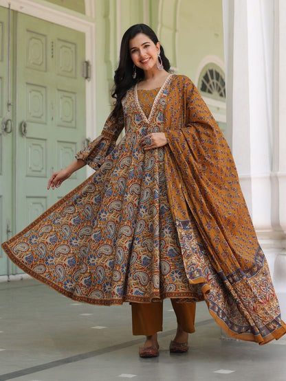 Dhiyona RR Women's Ethnic Motifs Printed Pure Cotton Kurta With Trousers & Dupatta