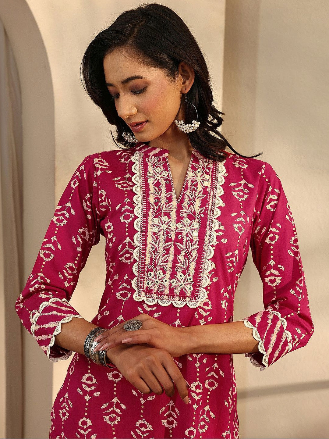 Women Ethnic Motifs Printed Regular Thread Work Kurta with Palazzos