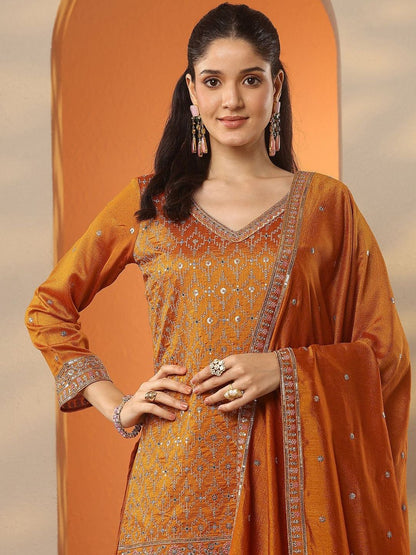 Dhiyona LL Ethnic Motifs Embroidered Regular Sequinned Kurta With Sharara & Dupatta