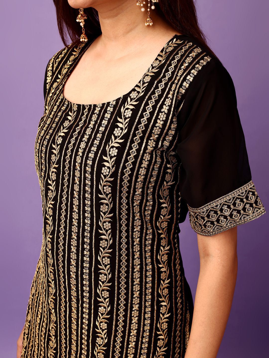 Dhiyona KL Floral Embroidered Regular Kurta With Sharara & Dupatta