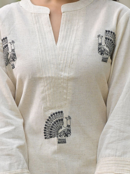Animal Embroidered Regular Thread Work Pure Cotton Kurta With Palazzos