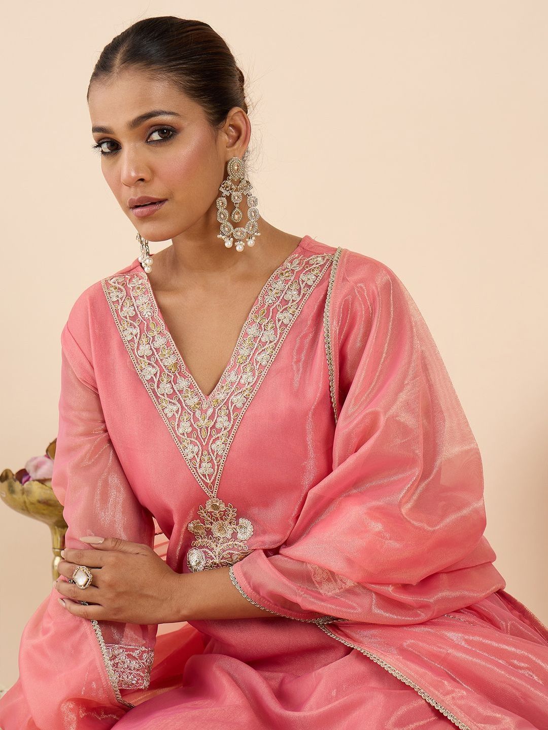 Women Ethnic Motifs Embroidered Regular Thread Work Kurta with Trousers & With Dupatta