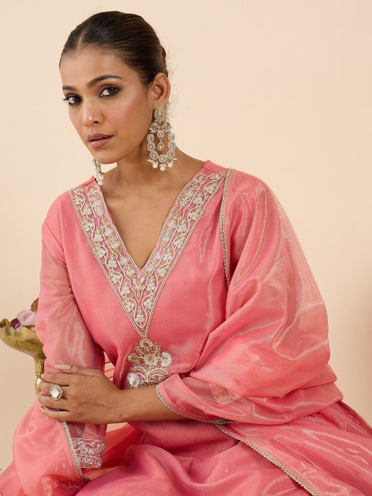 Women Ethnic Motifs Embroidered Regular Thread Work Kurta with Trousers & With Dupatta