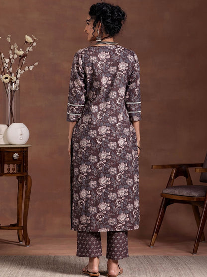 Women Floral Printed Regular Kurta with Trousers