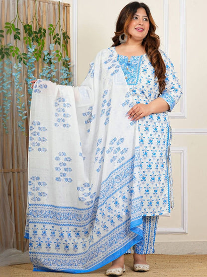 Dhiyona KL Women Ethnic Motifs Printed Pure Cotton Straight Kurta With Trousers & Dupatta