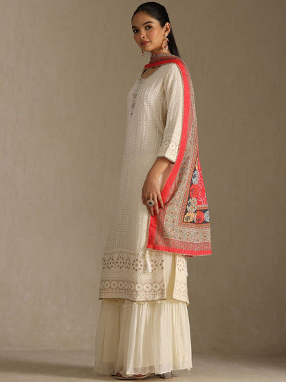 Dhiyona SO Women's Women Ethnic Motifs Embroidered Kurta with Sharara & Dupatta Kurta Sets