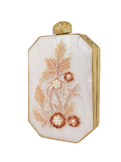 Dhiyona NR Embroidered Pearl Beaded Box Clutch