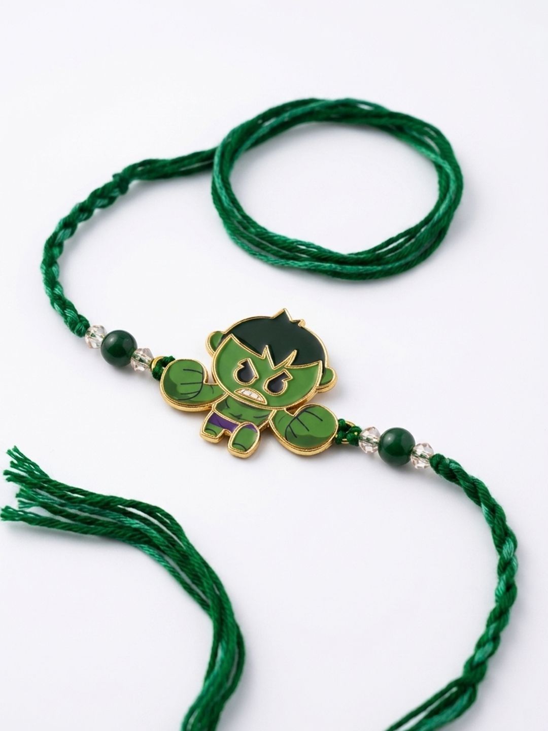 Dhiyona Kids Hulk Character Artificial Beads Thread Rakhi With Roli Chawal Chandan Mishri