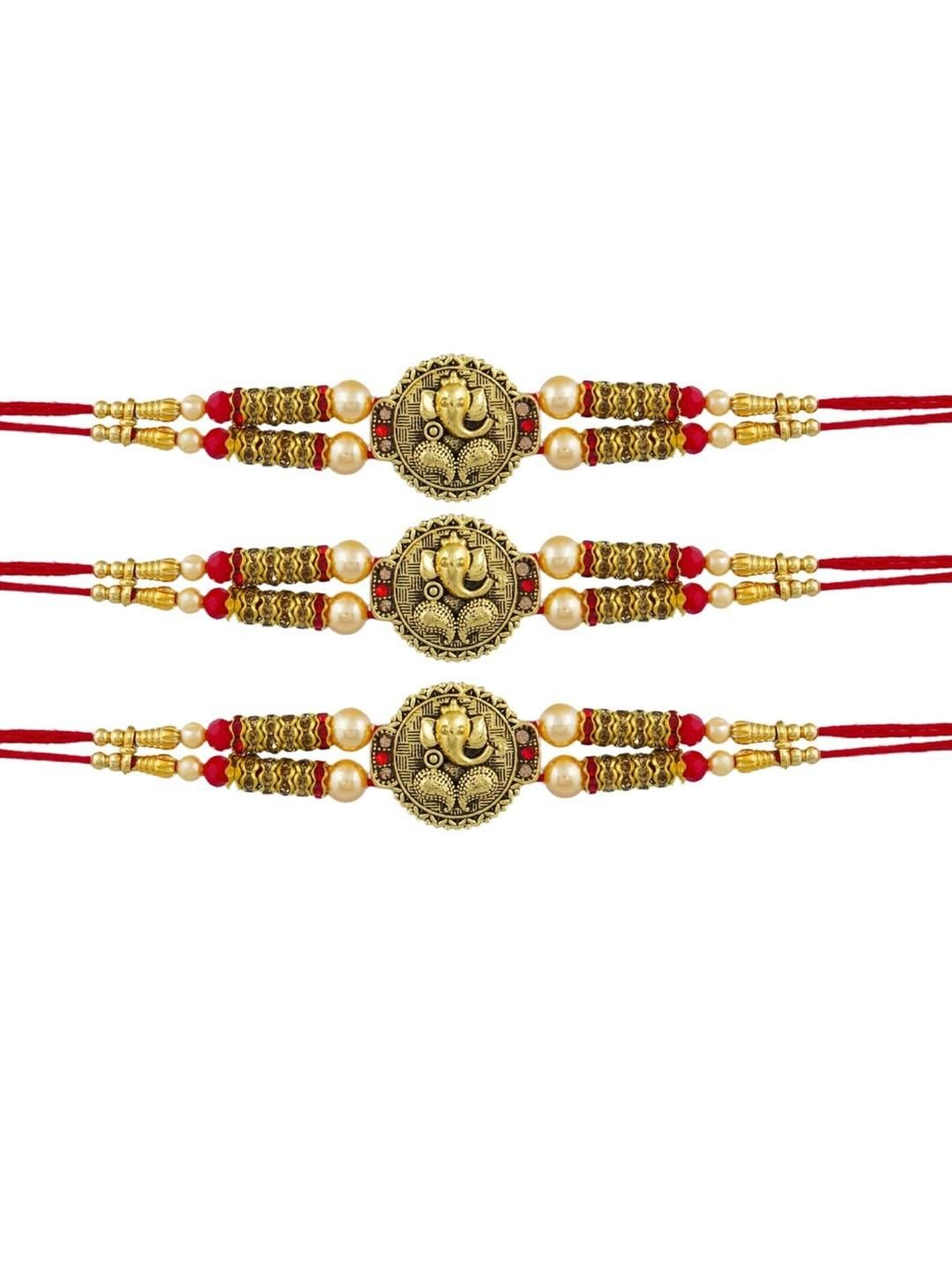 Dhiyona Set Of 3 Lord Ganesha Elegant Cotton Thread Rakhi