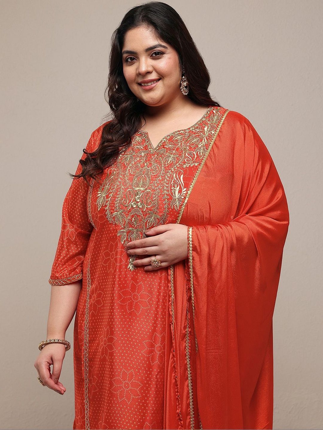 Dhiyona Women's Plus Size Ethnic Motifs Regular Kurta with Palazzos & With Dupatta