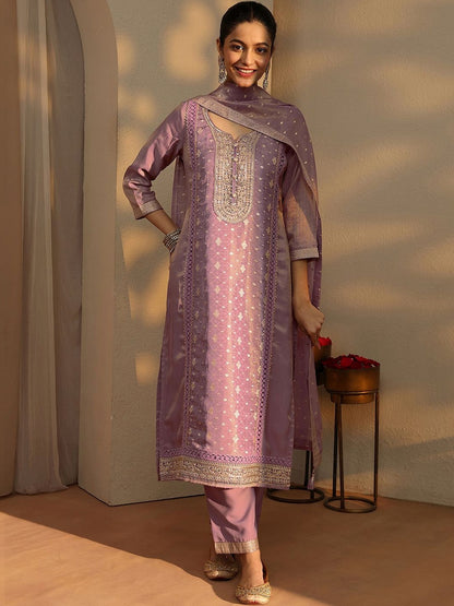 Women Regular Thread Work Kurta with Trousers & With Dupatta