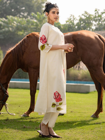 Floral Printed Mandarin Collar Pure Cotton A-Line Kurta With Trouser
