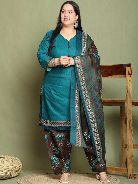 Dhiyona KL Floral Printed V-Neck Kurta With Salwar & Dupatta