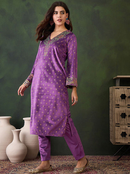 Winterwear velvet V-Neck Kashmiri Phiran Kurta & Trouser