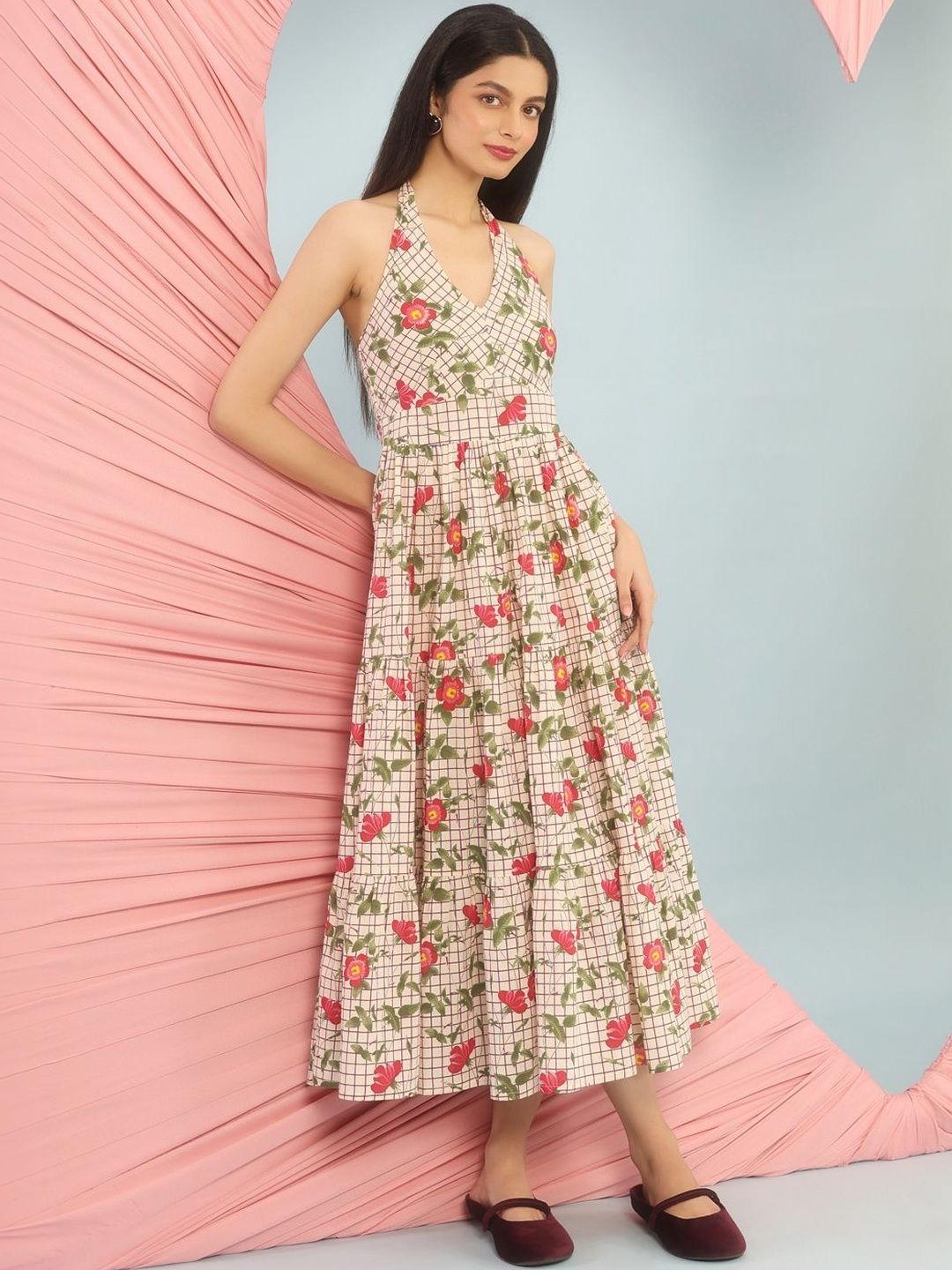 Dhiyona AY Women's Printed Cotton Fit & Flared Maxi Ethnic Dresses