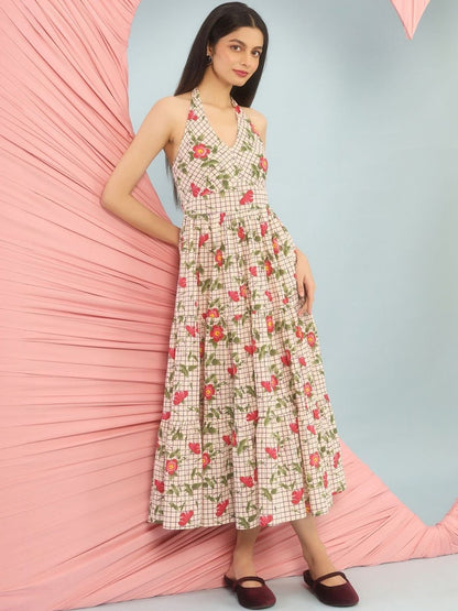Dhiyona AY Women's Printed Cotton Fit & Flared Maxi Ethnic Dresses