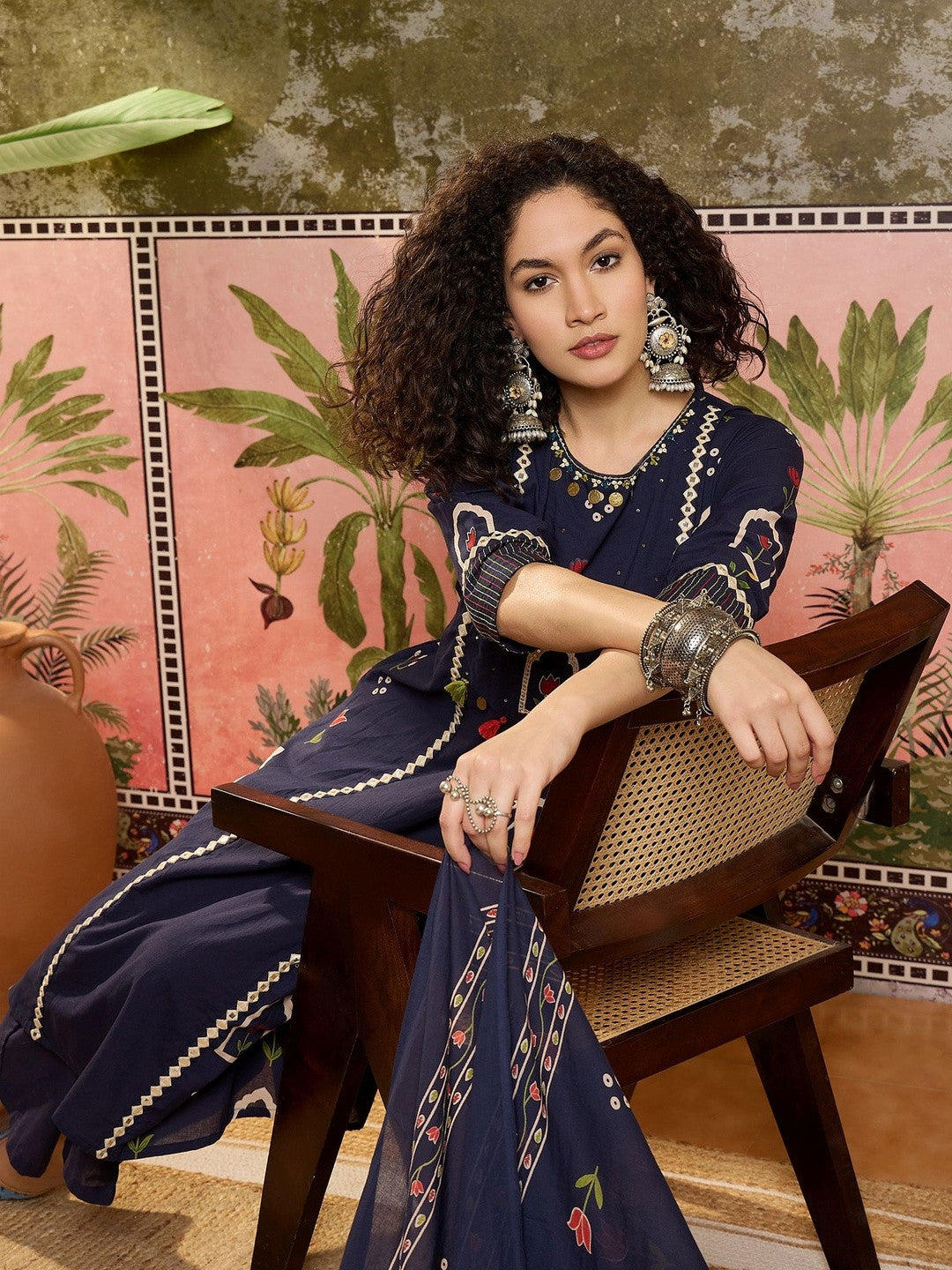 Printed Pure Cotton Round Neck Kurta & Trousers With Dupatta