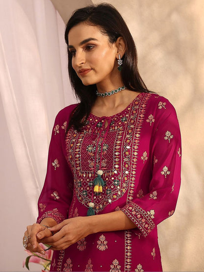 Dhiyona LL Women Ethnic Motifs Embroidered Regular Mirror Work Kurta with Palazzos & With Dupatta