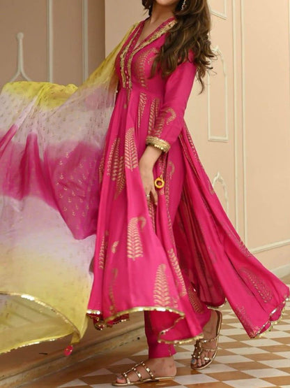 Dhiyona KL Women Floral Printed Regular Pure Cotton Kurta with Trousers & With Dupatta