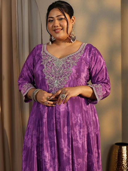 Dhiyona Women's Plus Size Ethnic Motifs Embroidered Kurta with Trouser & Dupatta