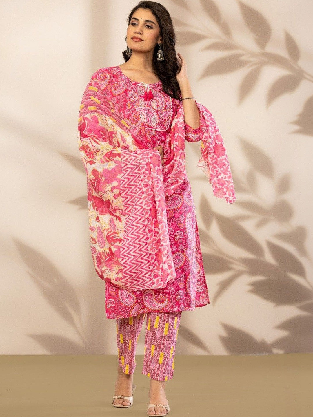 Women Paisley Printed Regular Patchwork Pure Cotton Kurta with Trousers & With Dupatta