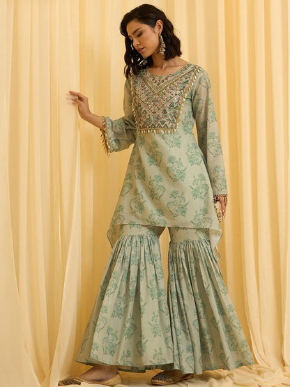 Dhiyona CH Embroidered Printed Kurta With Sharara