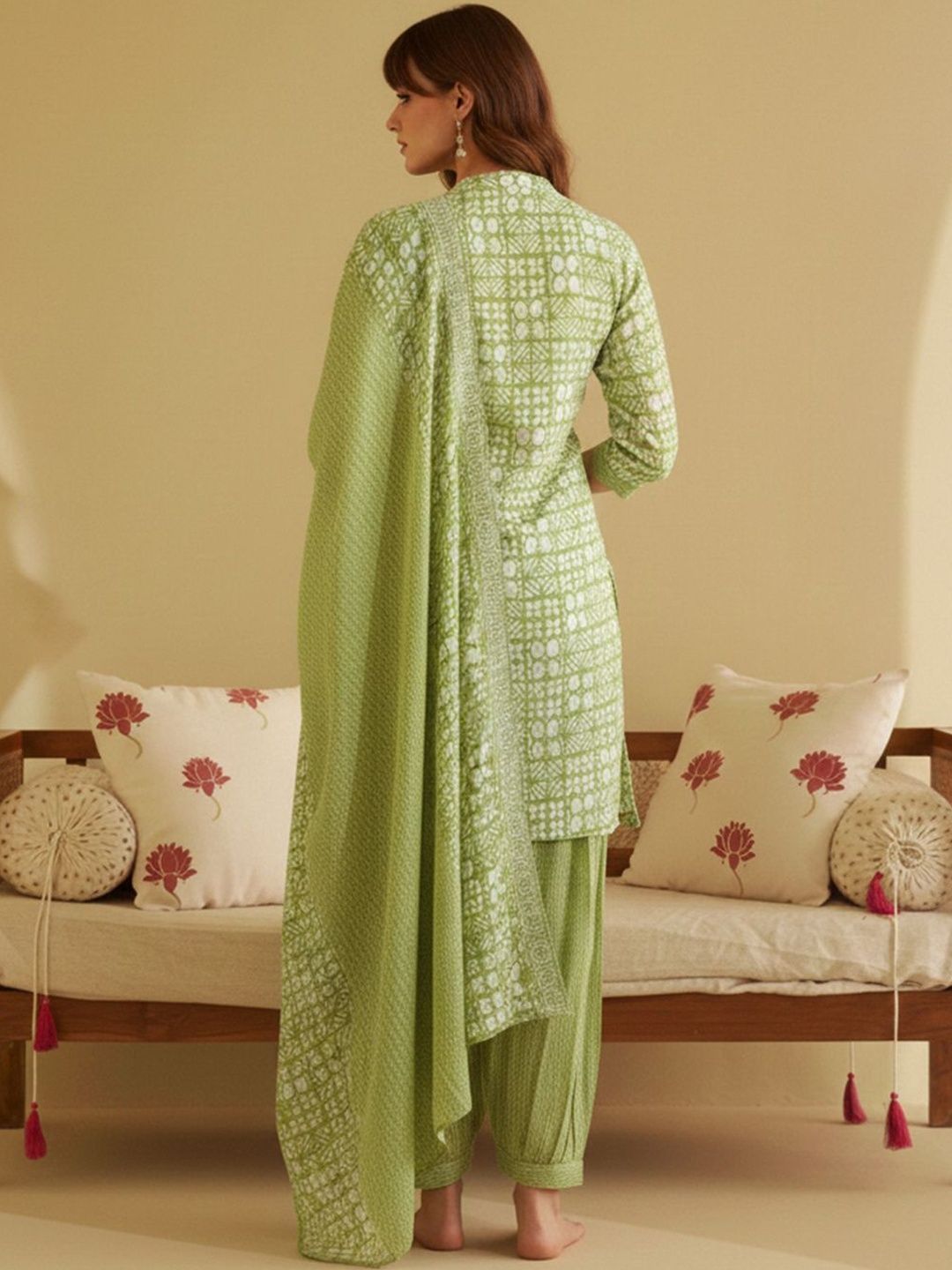 Dhiyona CH Women Printed Regular Pure Cotton Kurta with Patiala & With Dupatta