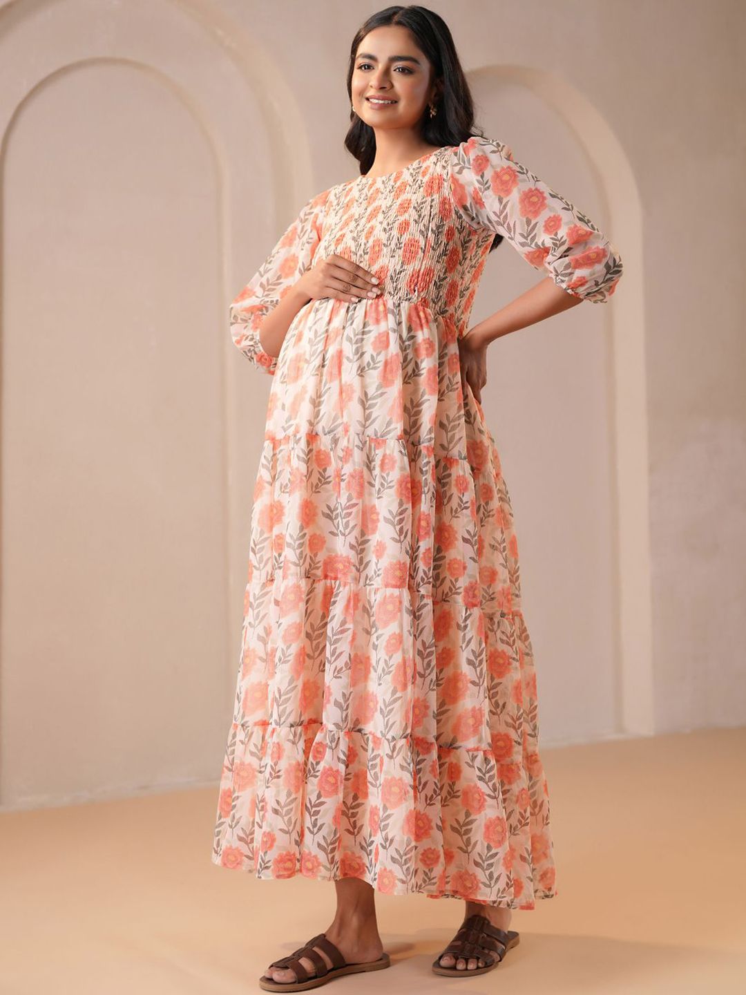 Dhiyona AY Women's Floral Printed Fit & Flared Maternity Ethnic Dresses