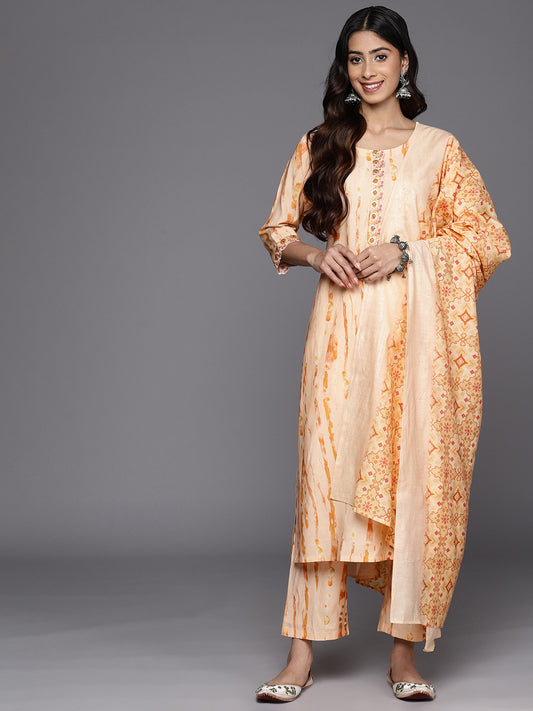 Women Dyed Regular Thread Work Kurta with Trousers & With Dupatta