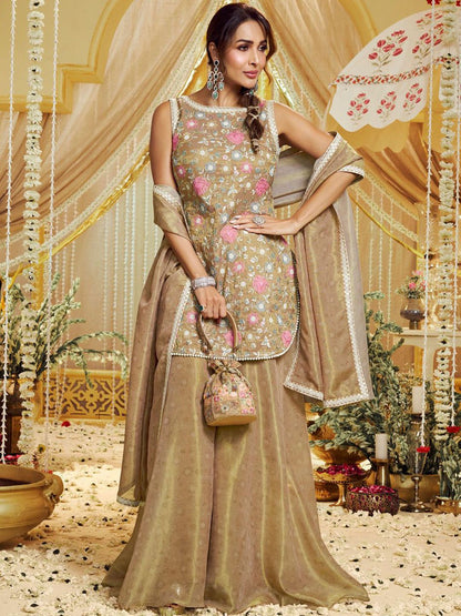 Dhiyona IN Women Floral Embroidered Regular Thread Work Kurta & Palazzos With Dupatta