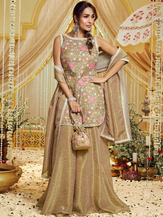 Dhiyona IN Women Floral Embroidered Regular Thread Work Kurta & Palazzos With Dupatta
