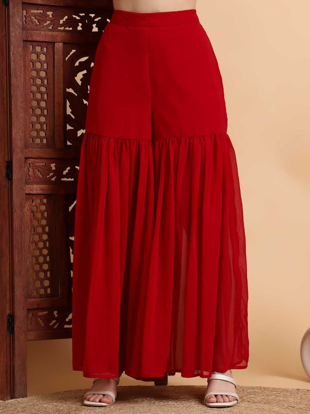 Dhiyona HOP Embroidered Chikankari Georgette Straight Kurti & Sharara With Dupatta