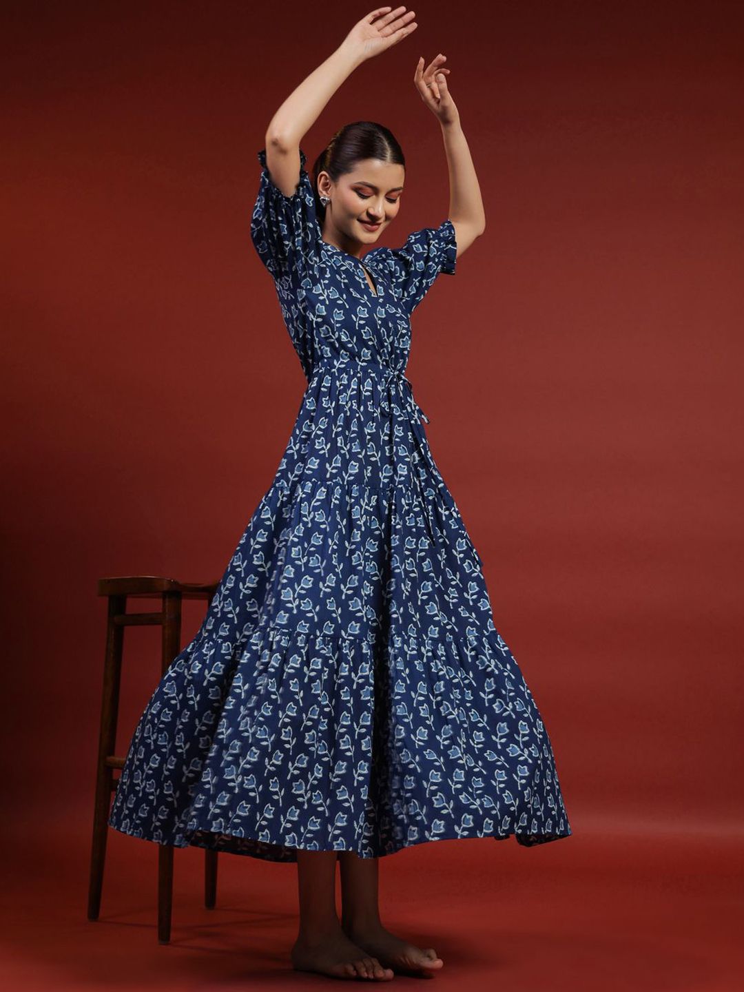 Dhiyona AY Women's Printed Cotton Fit & Flare Ethnic Dress