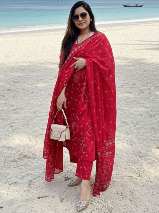 Dhiyona KL Women Ethnic Motifs Printed Regular Kurta with Trousers & With Dupatta