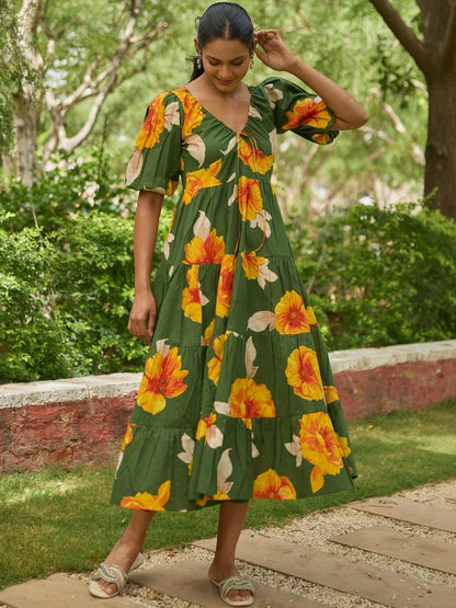 Dhiyona AY Women's Floral Printed Tiered Dress