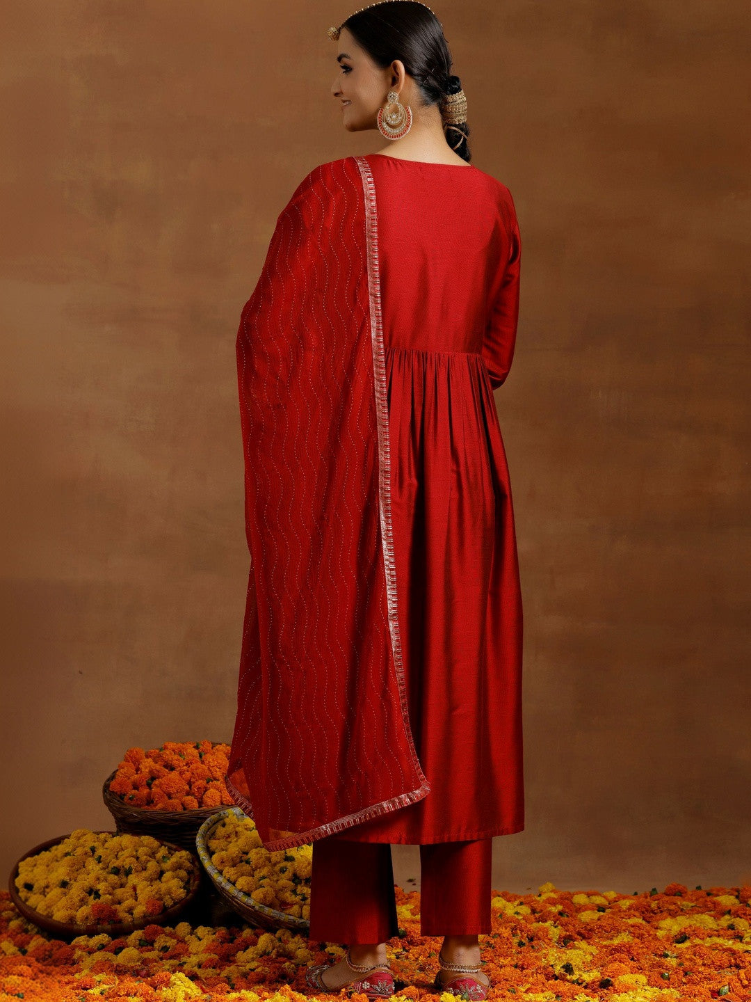 Women Ethnic Motifs Embroidered Empire Mirror Work Kurta with Trousers & With Dupatta