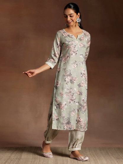 Women's LB Green Printed Cotton Straight Suit With Dupatta