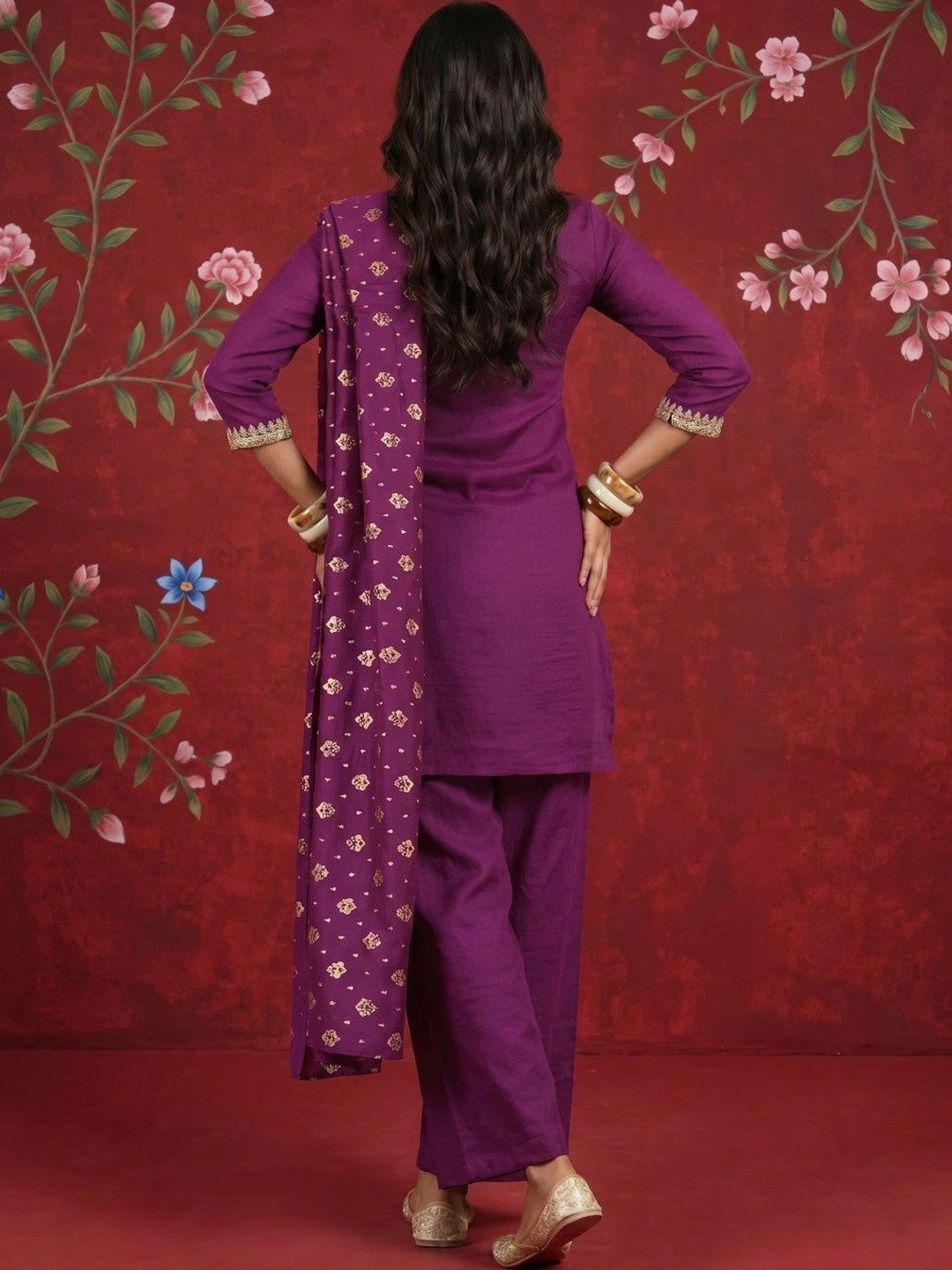 Women Ethnic Motifs Embroidered Regular Thread Work Kurta with Palazzos & With Dupatta