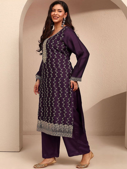Dhiyona Women's Ethnic Motifs Embroidered Regular Thread Work Kurta with Palazzos & With Dupatta