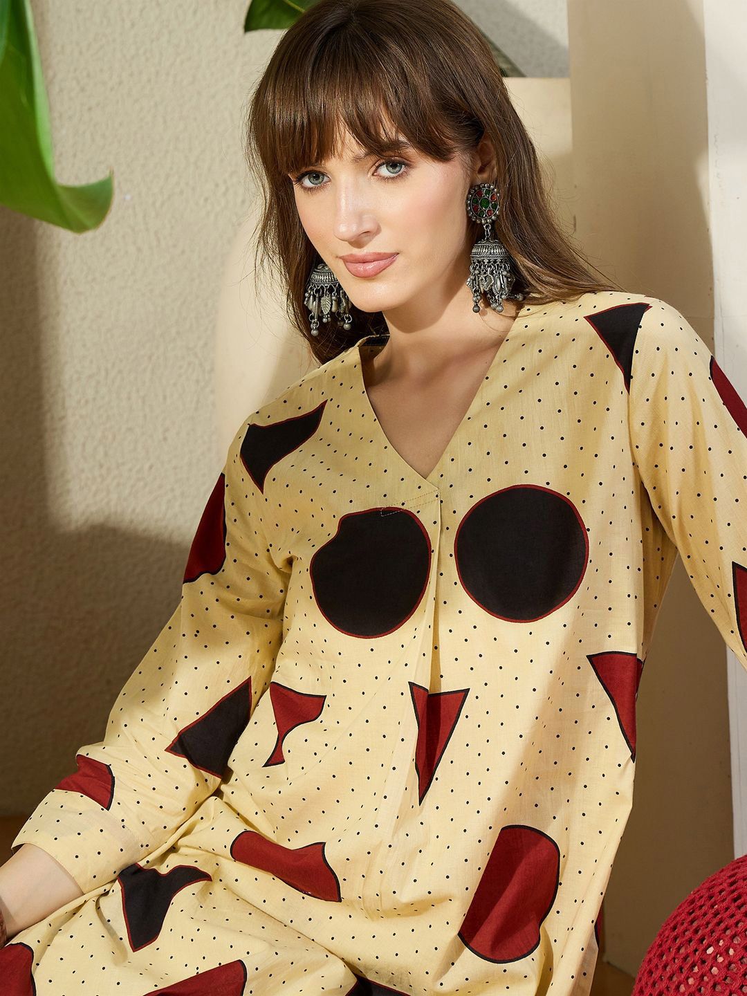 Dhiyona IE Printed Pure Cotton V-Neck Top With Trousers