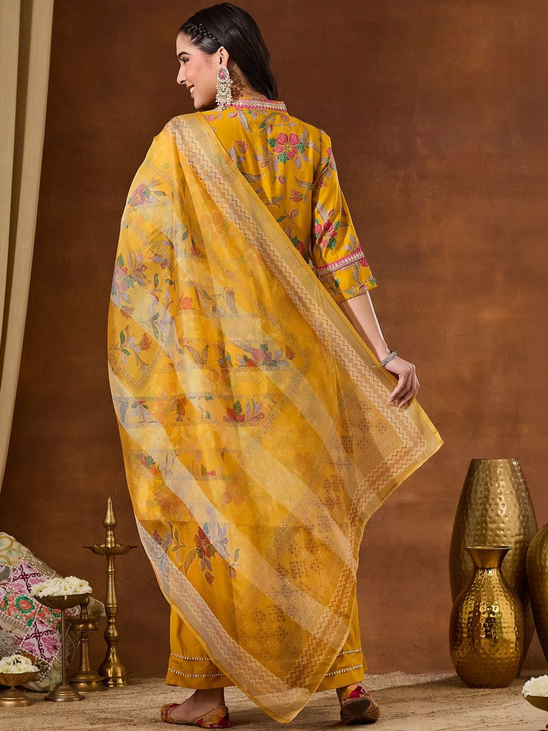 Floral Printed A-line Kurta Sharara with Dupatta