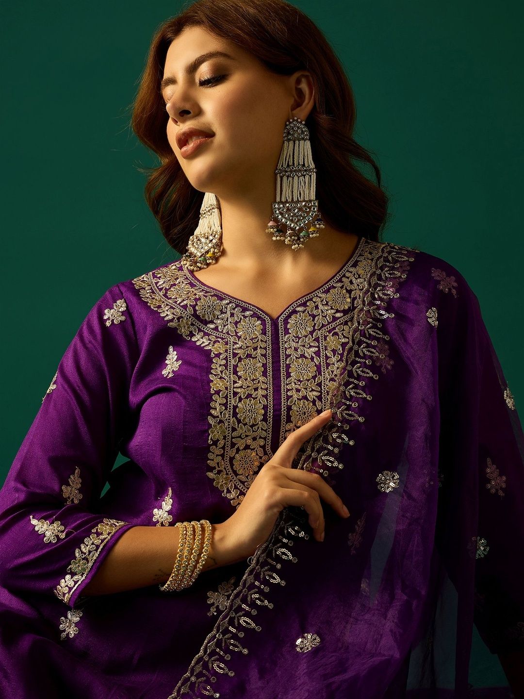 Dhiyona VA Ethnic Motifs Embroidered Zari Kurta With Sharara & Dupatta