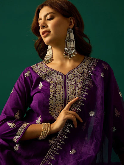 Dhiyona VA Ethnic Motifs Embroidered Zari Kurta With Sharara & Dupatta