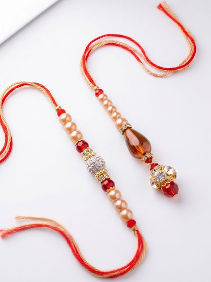 Dhiyona Set Of 2 Multicolor Artificial Stones & Beads Bhaiya Bhabhi Rakhi With Roli Chawal